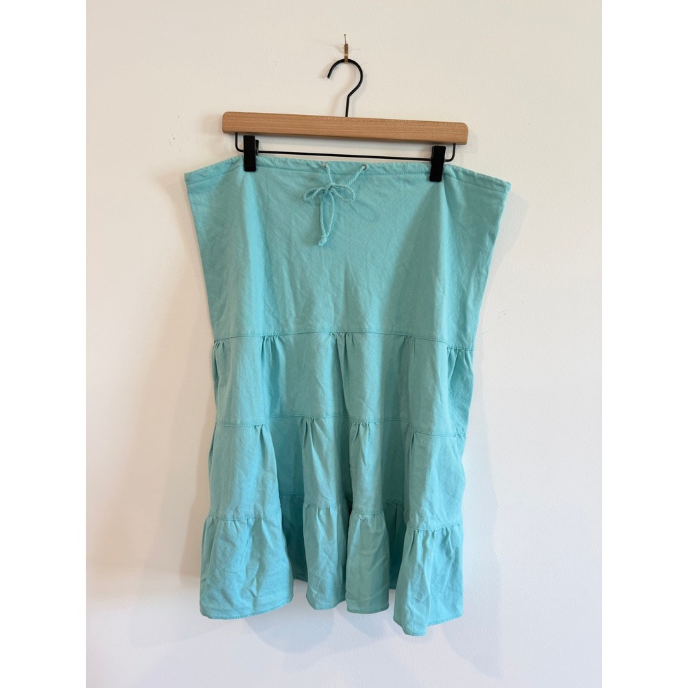 Y2K J.Crew Turquoise Blue Linen Blend Tiered Ruffle Midi Skirt Womens Medium